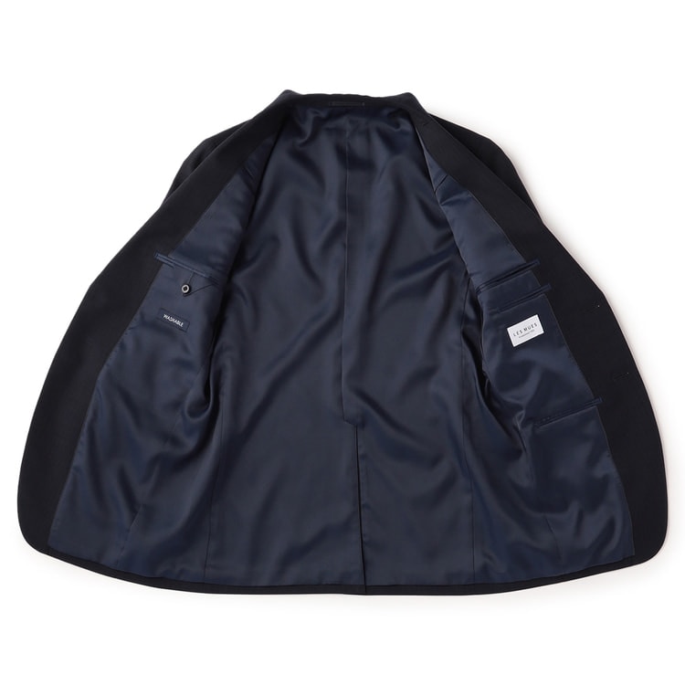 ストレッチ 洗える ウールブレンド 2パンツスーツ 紺 シャドー LES MUE