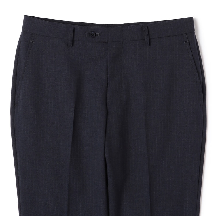 リサイクル素材使用 洗えるウールブレンド 2パンツスーツ 紺シャドー