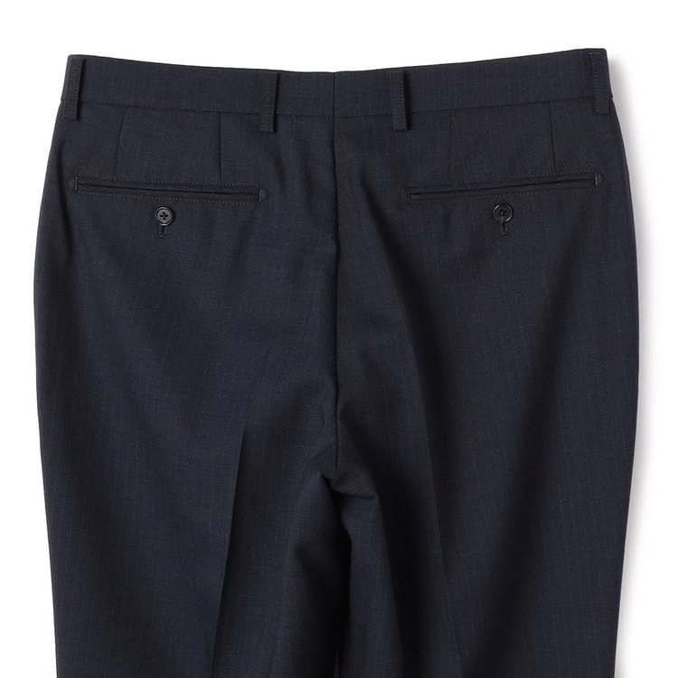 ストレッチ 洗える ウールブレンド 2パンツスーツ 紺 シャドー LES MUE