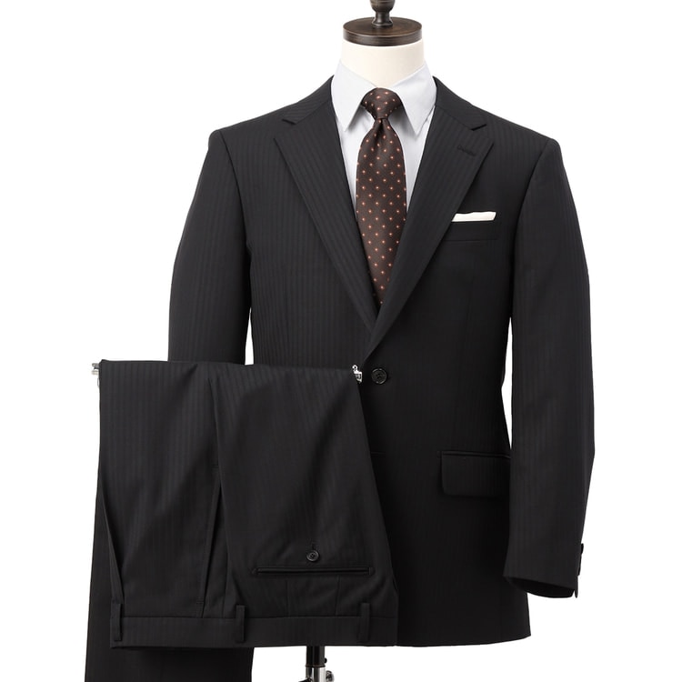 洗えるウールブレンドスーツ 黒シャドー LES MUES ベーシック【AOKI