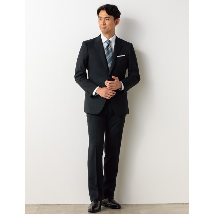 リサイクル素材使用 洗えるウールブレンド 2パンツスーツ 紺無地調 LES