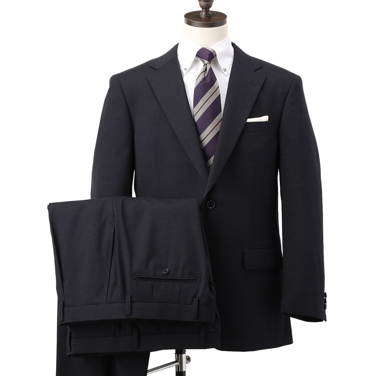 リサイクル素材使用 洗えるウールブレンド 2パンツスーツ 紺無地調 LES