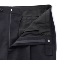 ストレッチ 洗える ウールブレンド 2パンツスーツ 紺 無地調 LES MUES