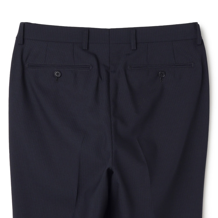 ストレッチ 洗える ウールブレンド 2パンツスーツ 紺 ストライプ LES