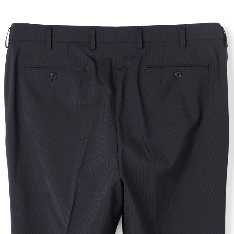 洗えるウールブレンド 2パンツスーツ 紺ストライプ LES MUES