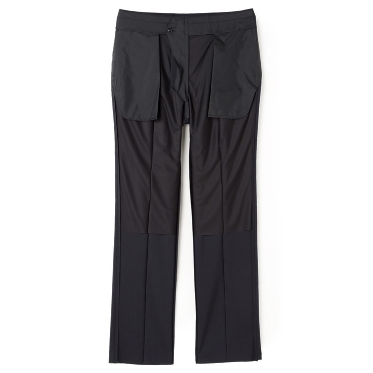 洗えるウールブレンド 2パンツスーツ 紺ストライプ LES MUES