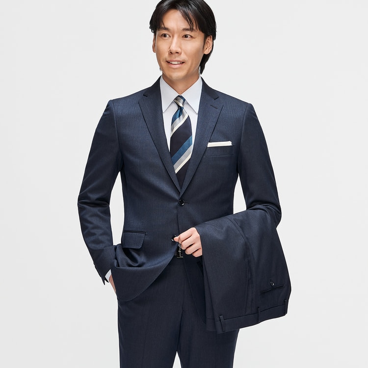 【新品】AOKI LES MUES 春夏スーツ 2パンツ ウォッシャブル 洗えるエアクールスーツ 2パンツ 紺織柄無地 LES MUES