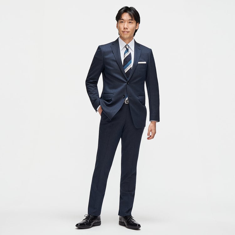 洗えるウールブレンドスーツ 2パンツ 紺無地調 LES MUES