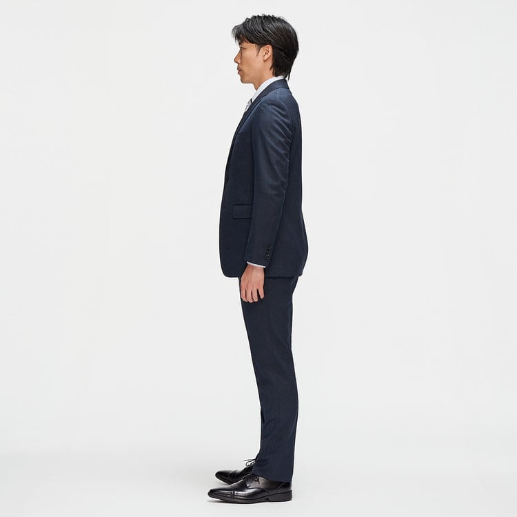 洗えるウールブレンドスーツ 2パンツ 紺無地調 LES MUES