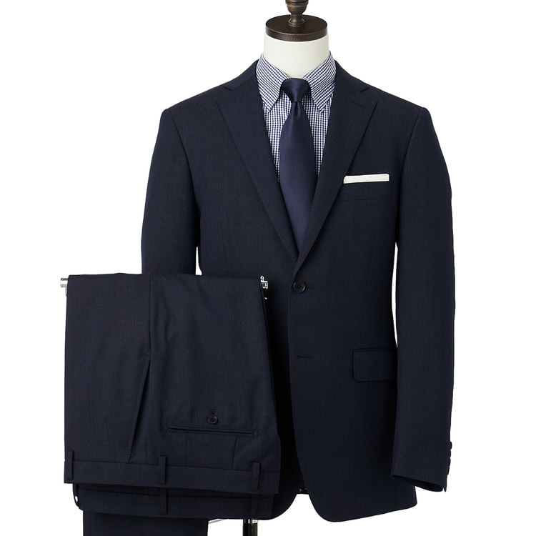 洗えるウールブレンドスーツ 2パンツ 紺無地調 LES MUES