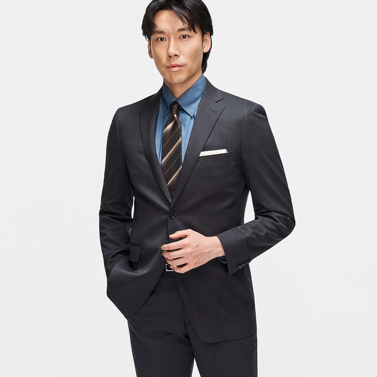 洗えるウールブレンドスーツ 2パンツ チャコールグレーマイクロ