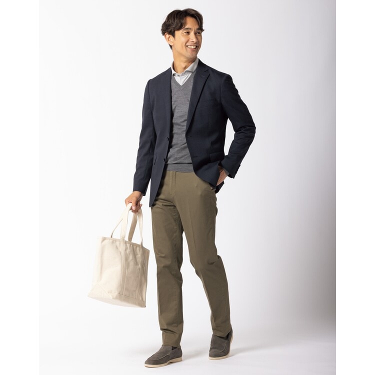 洗える 着回しクロススーツ LES MUES スリム 紺グレンチェック【AOKI