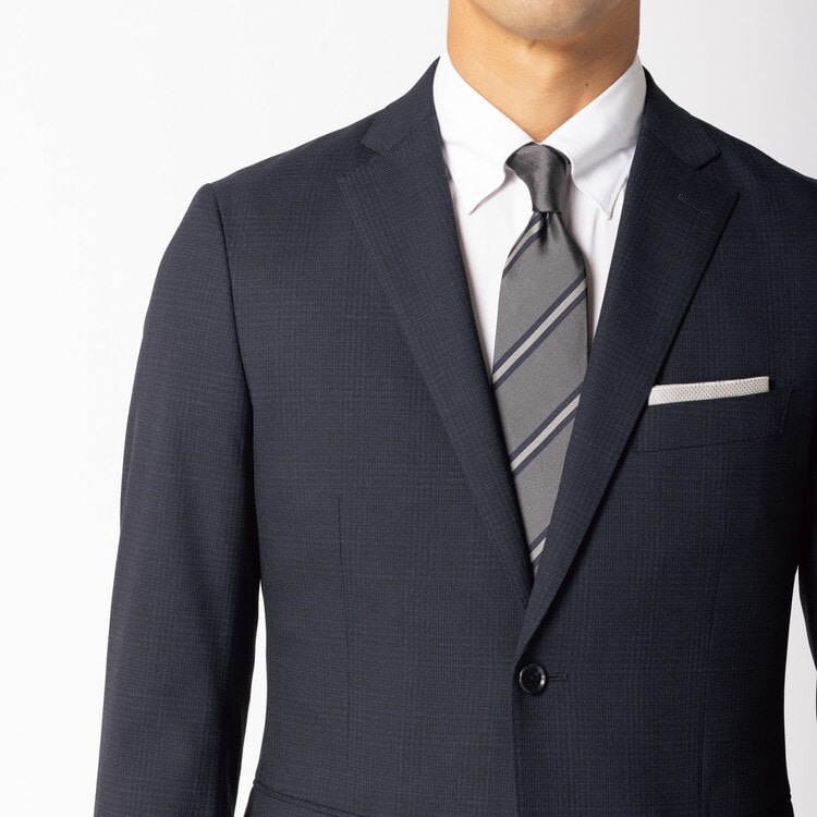 洗える 着回しクロススーツ LES MUES スリム 紺グレンチェック【AOKI