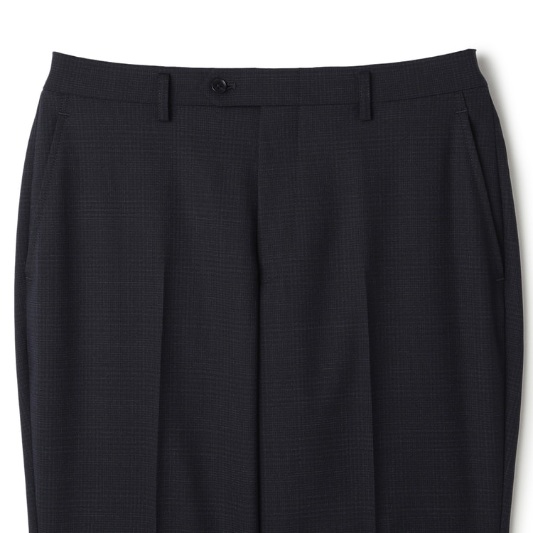 洗える 着回しクロススーツ LES MUES スリム 紺グレンチェック【AOKI