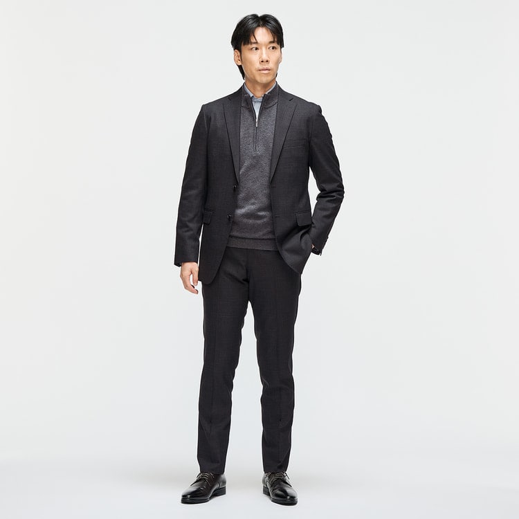 洗える 着回しクロススーツ LES MUES スリム チャコールグレー