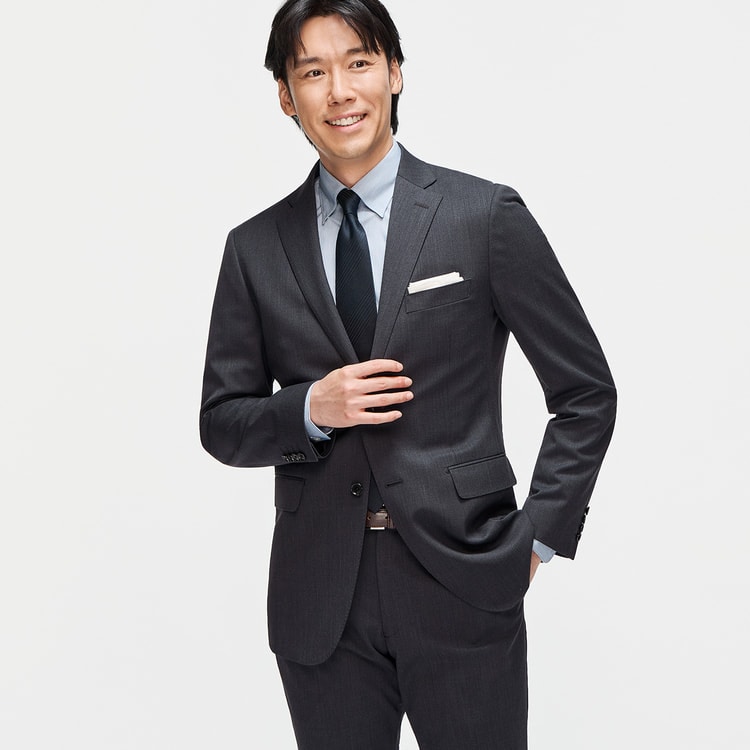 【新品】LES MUES ビジネススーツ グレー ウォッシャブル 9号 リサイクル素材使用 洗える ストレッチスーツ グレーストライプ