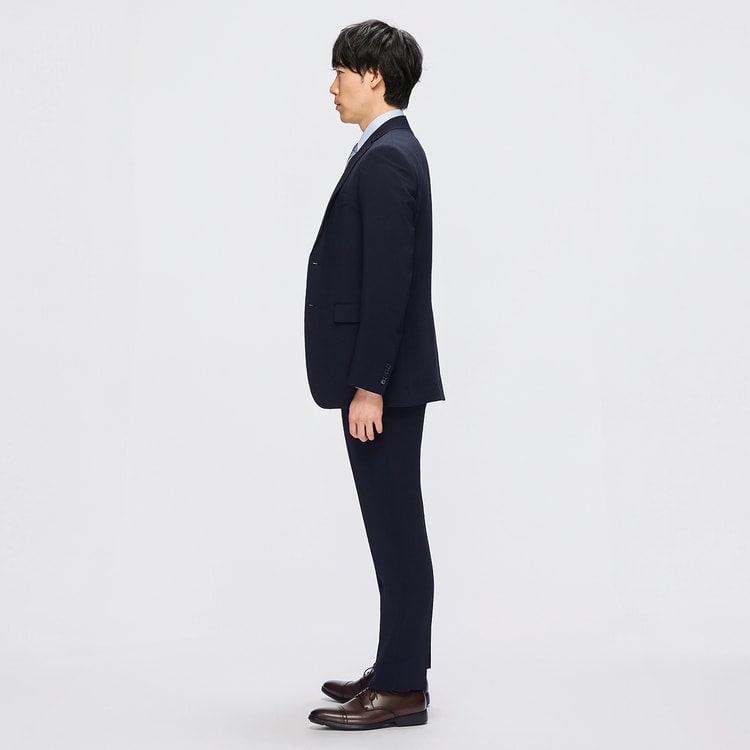 洗える ストレッチ サステナブルスーツ 紺 マイクロチェック LES MUES