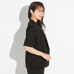 【アウトレット】UVカット ストレッチ半袖ダブルジャケット 黒 セットアップ着用可