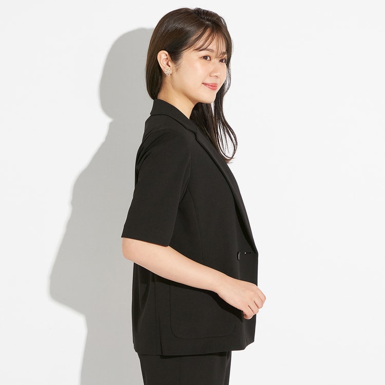 【アウトレット】UVカット ストレッチ半袖ダブルジャケット 黒 セットアップ着用可