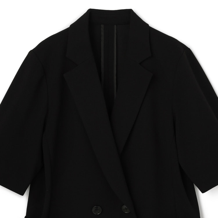 【アウトレット】UVカット ストレッチ半袖ダブルジャケット 黒 セットアップ着用可