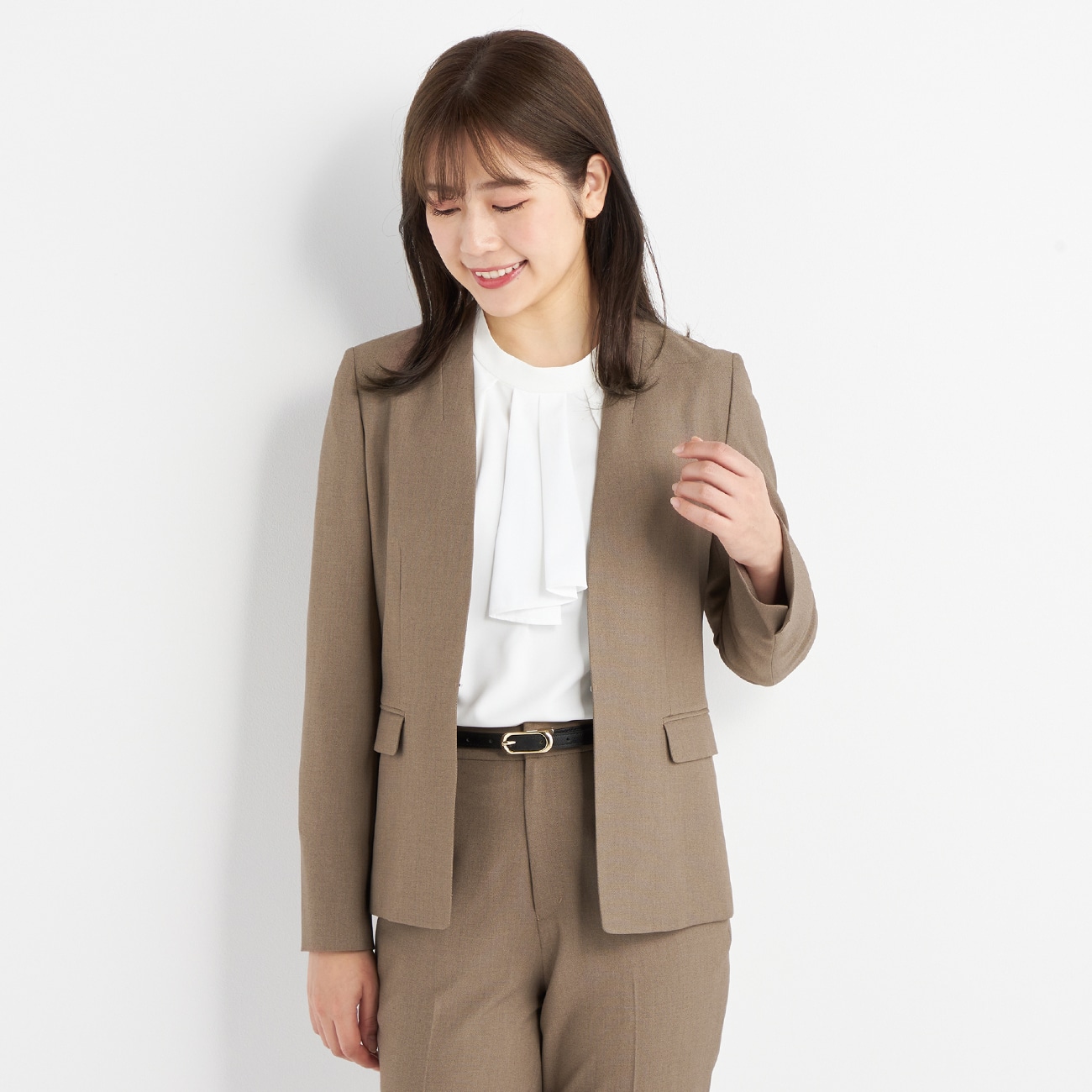 アオキ LES MUES ノーカラージャケット ワイドクロップドパンツ