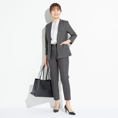 【夏向け】麻調グレー ノーカラージャケット セットアップ着用可