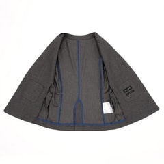 【夏向け】麻調グレー ノーカラージャケット セットアップ着用可