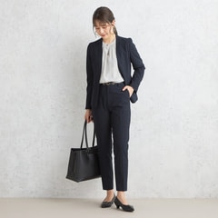 特価】2wayストレッチ ノーカラージャケット 紺 セットアップ