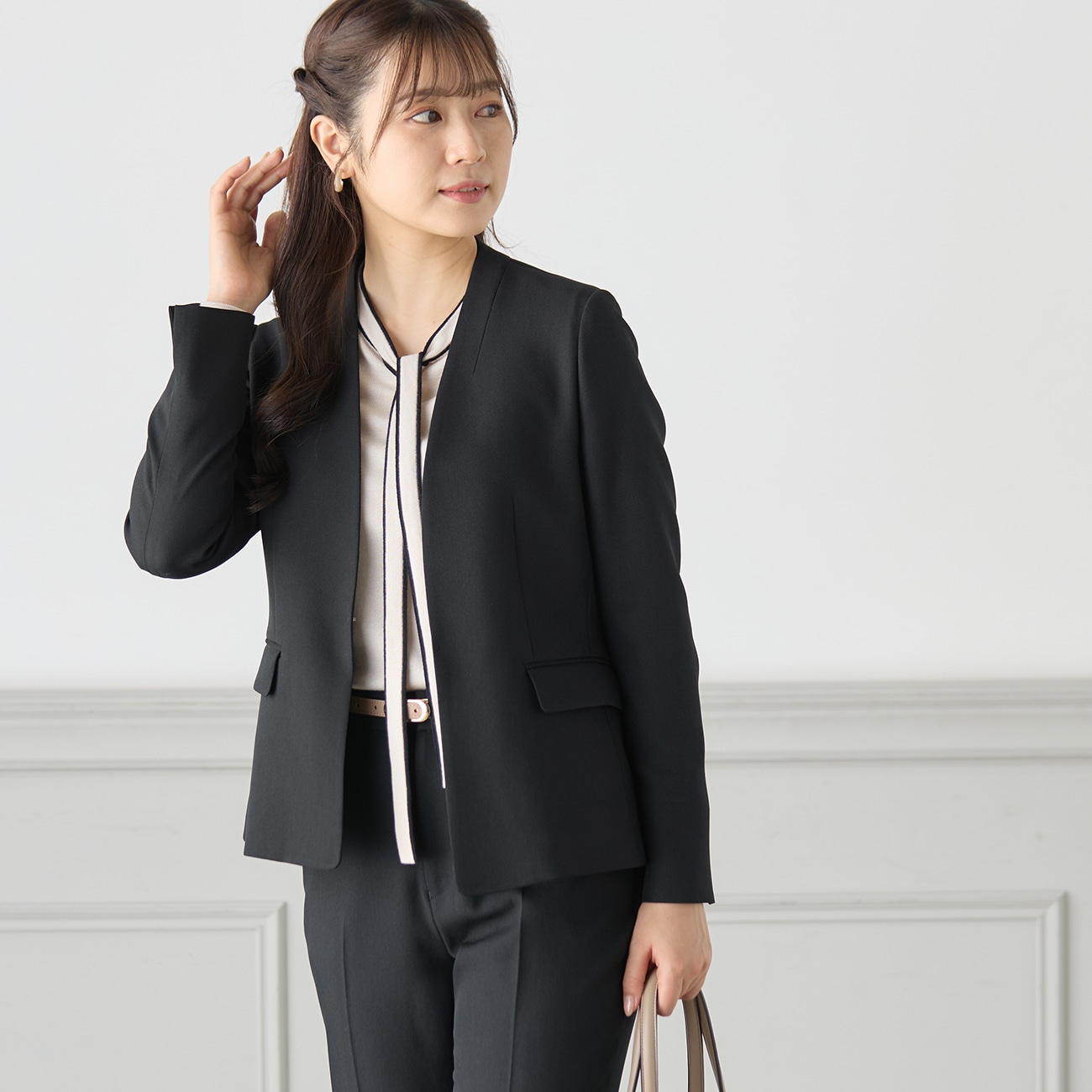 2wayストレッチ ノーカラージャケット 紺 セットアップ着用可 2wayストレッチ ノーカラージャケット 紺 セットアップ着用可