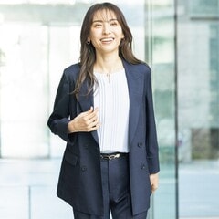 リネンライク ダブルブレストジャケット セットアップ着用可