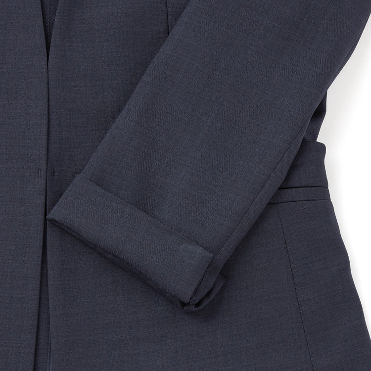 【美品】PLST セットアップスーツ ノーカラー リネン混 スカイブルー L M PLST(プラステ)公式 | レディースのジャケット (ノーカラー)