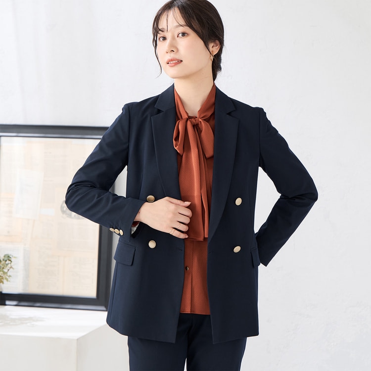 ライトストレッチ ダブルジャケット 紺 セットアップ着用可