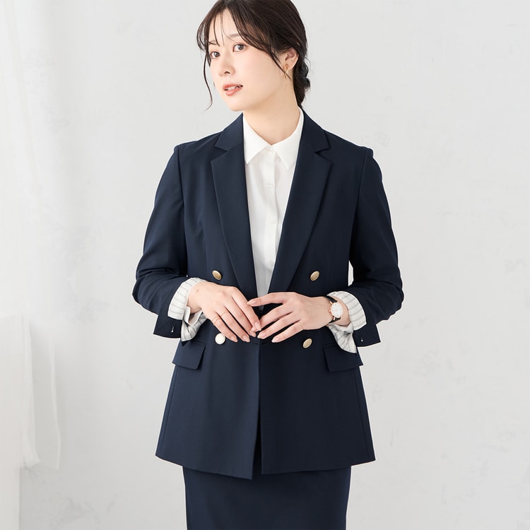 ライトストレッチ ダブルジャケット 紺 セットアップ着用可【AOKI公式