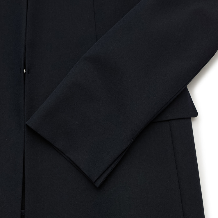 ハーディエイミス　ブラック　ノーカラー　セットアップ ライトストレッチ ノーカラージャケット 紺 セットアップ着用可