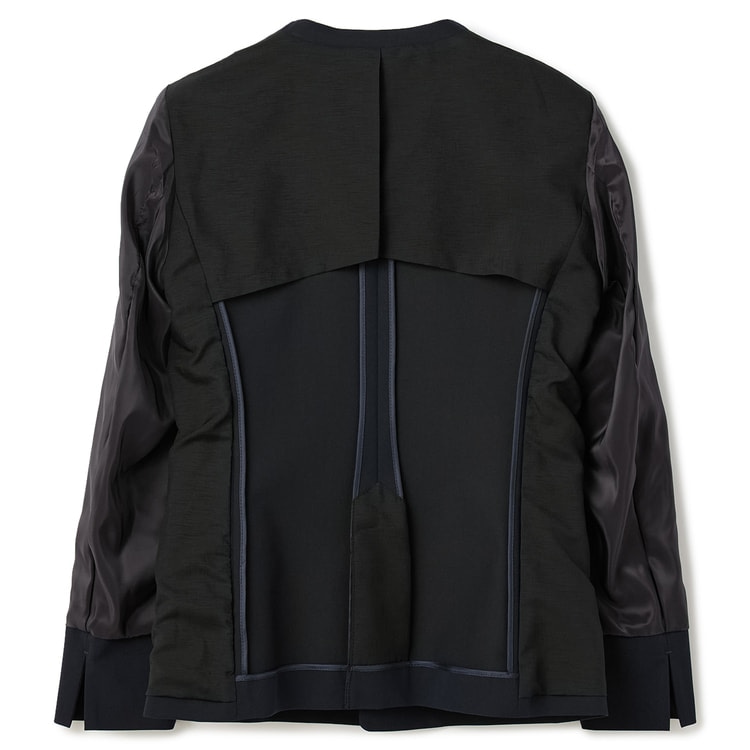 ライトストレッチ ノーカラージャケット 紺 セットアップ着用可