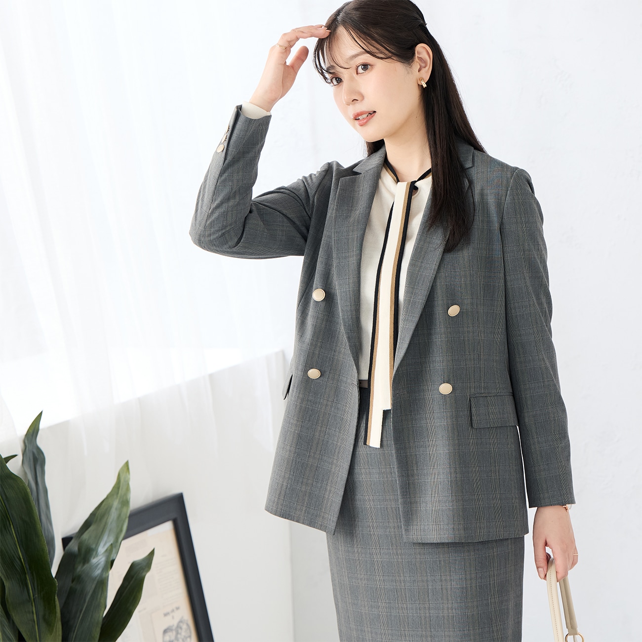 ライトストレッチ ダブルブレストジャケット グレーチェック セットアップ着用可 ライトストレッチ ダブルブレストジャケット グレーチェック セットアップ着用可