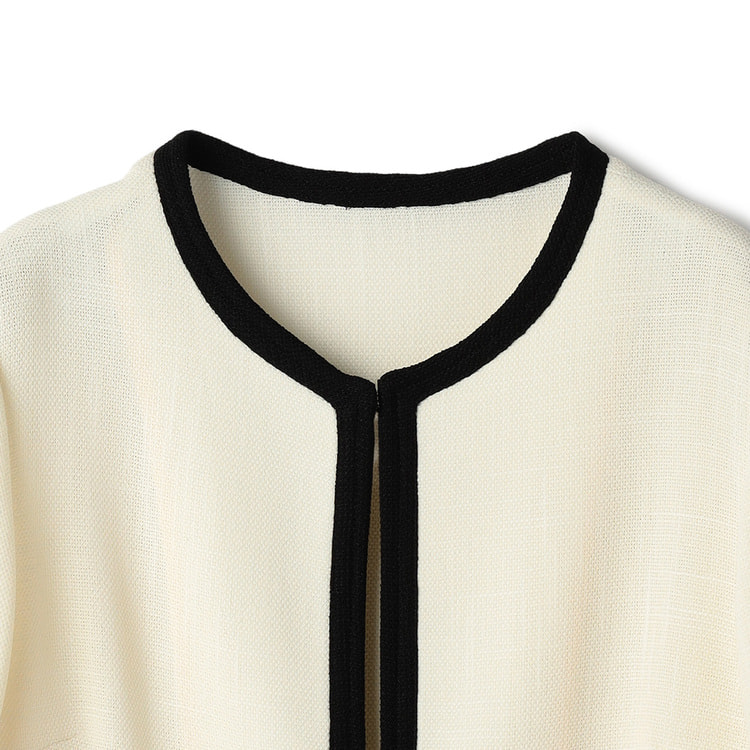 ノーカラージャケット ホワイト ブラックアクセント トリッカーカラミ ノーカラージャケット オフホワイト【AOKI公式