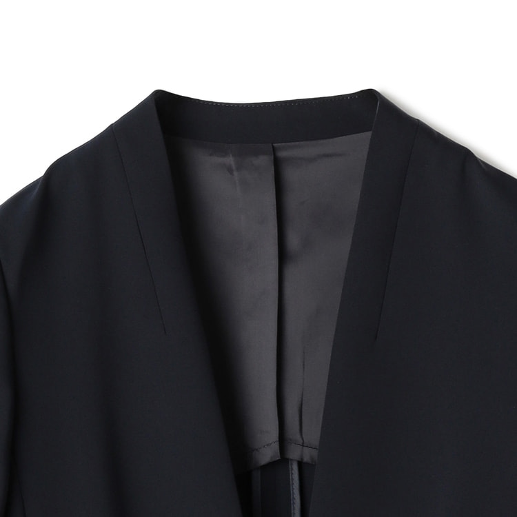 サテンストレッチ ノーカラージャケット 紺 セットアップ着用可【AOKI