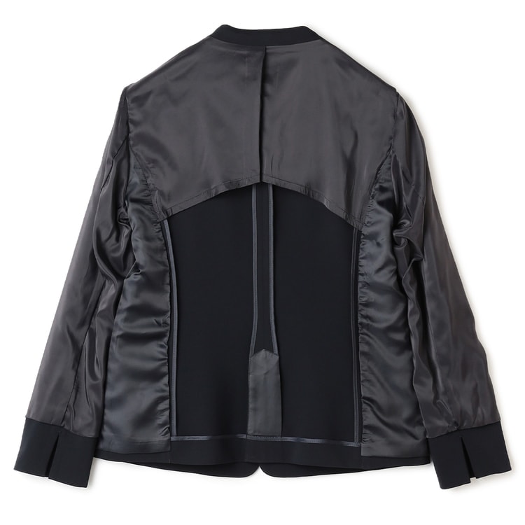 サテンストレッチ ノーカラージャケット 紺 セットアップ着用可【AOKI