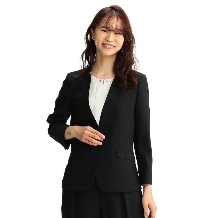 洗える ストレッチ 着回し 紺 ノーカラージャケット セット スーツのaoki公式通販