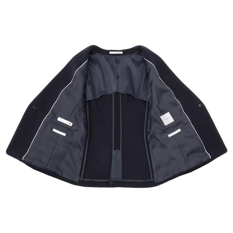 【アウトレット】洗える スーパーストレッチ 防しわ UVカット ダブルクロス紺無地 ノーカラージャケット セットアップ着用可