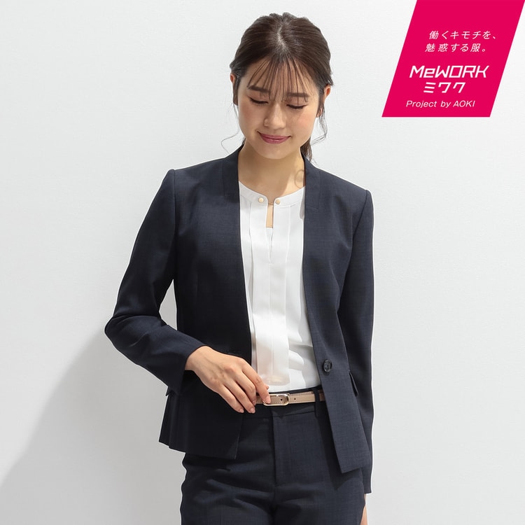 Oggi Jp3月掲載 紺ピンドット ノーカラージャケッ スーツのaoki公式通販