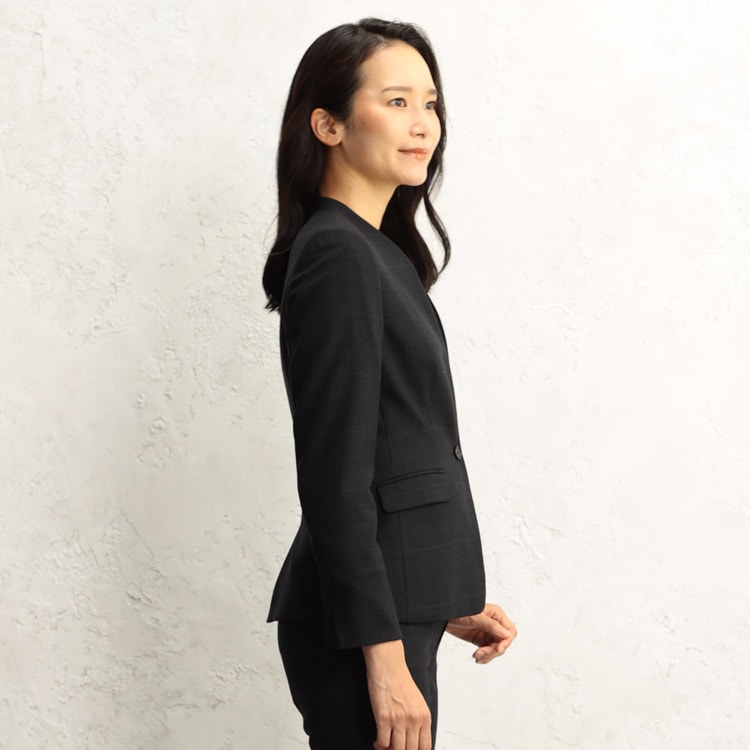 【アウトレット】SUITS BY JUNKO SHIMADA グレーチェックノーカラージャケット セットアップ着用可