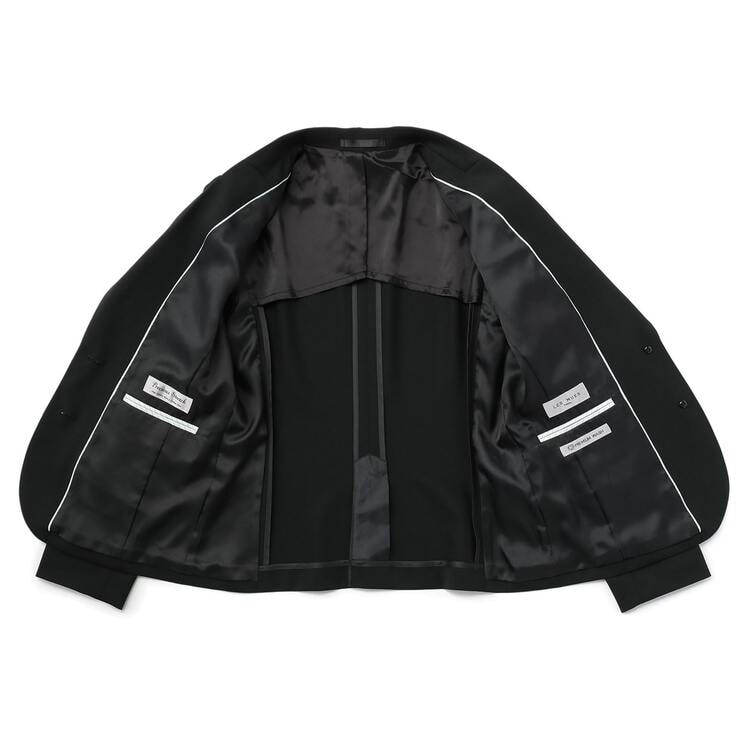 美品 AOKI スーツ 3ピース M-L-L ブラック 無地 社会人 就活 通年 ビジネスから就活まで】紺無地 洗えるストレッチスーツ LES MUES