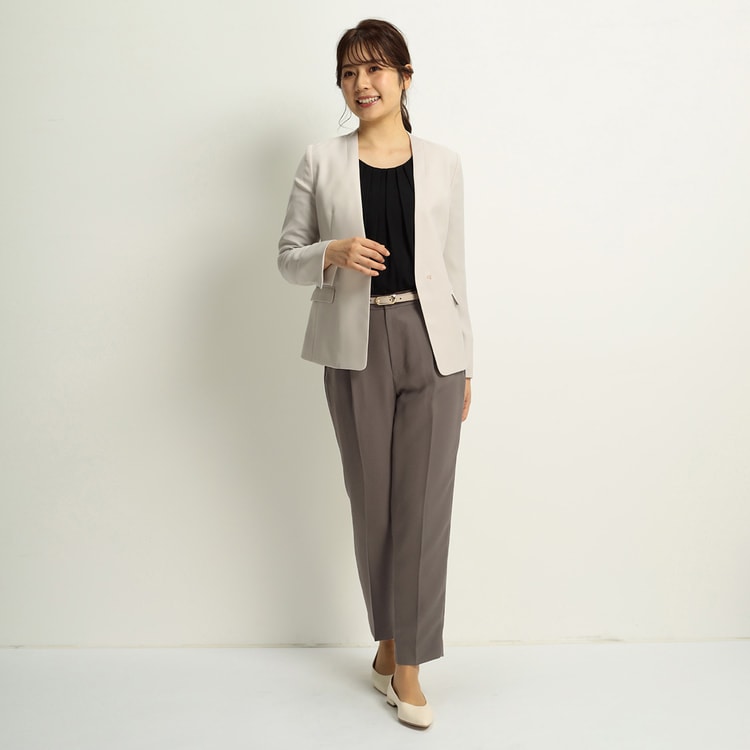 上下セットアップAOKI Oggiコラボ ダブルクロス ノーカラージャケット アウトレット】Oggiコラボ ダブルクロス ノーカラージャケット モカ