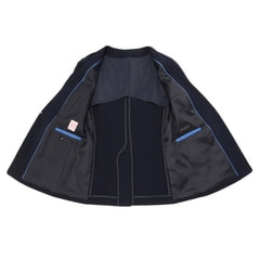 Oggiコラボ 2wayストレッチ ノーカラージャケット 紺