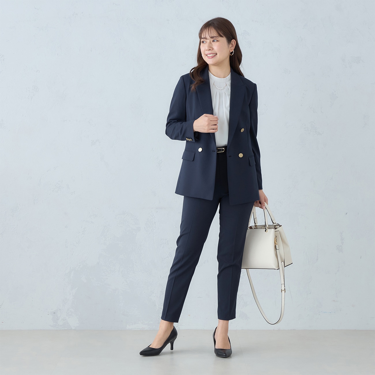 【特別セール商品】Oggiコラボ 2Wayストレッチツイル ダブルジャケット 紺 セットアップ着用可