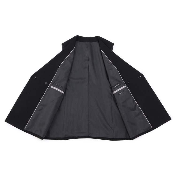 新品✨LES MUES　セットアップ　ウォッシャブル　ストレッチ　防シワ　黒 スーパーストレッチ 防しわ 黒シャドーストライプ柄スーツ LES