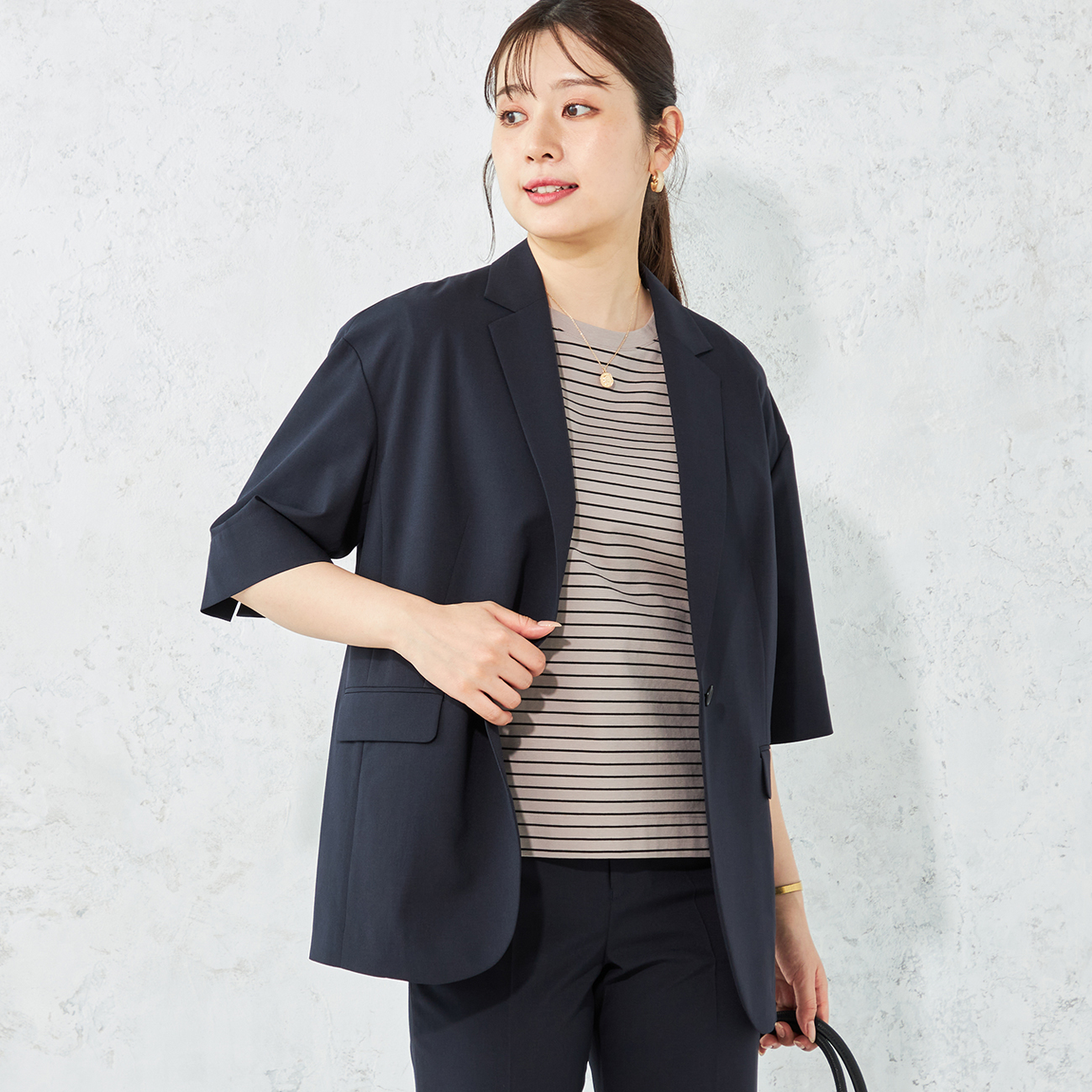≪Oggi.jp4月掲載≫ リランチェストレッチ紺 半袖シャツジャケット セットアップ着用可 ≪Oggi.jp4月掲載≫ リランチェストレッチ紺 半袖シャツジャケット セットアップ着用可