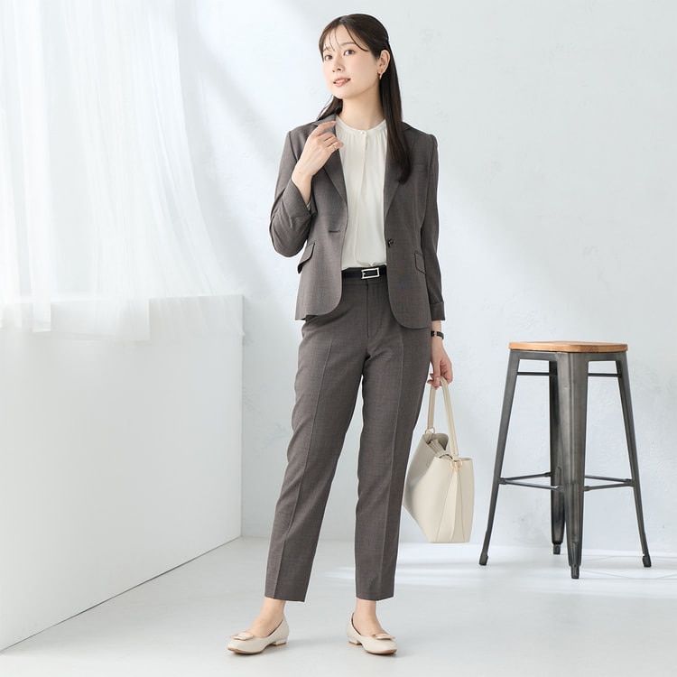 洗えるキレイスーツ 360°キレイ テーラードジャケット 茶 セットアップ上下 ≪Oggi.jp8月掲載≫ 洗える360°キレイスーツ 茶 テーラード